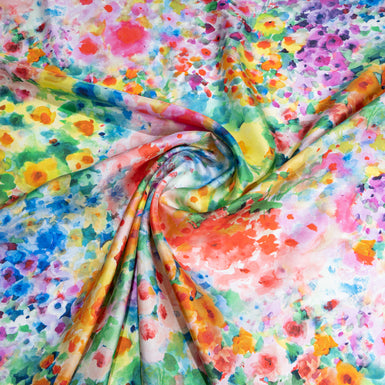 Multi-Coloured Watercolour Printed Pure Silk Twill