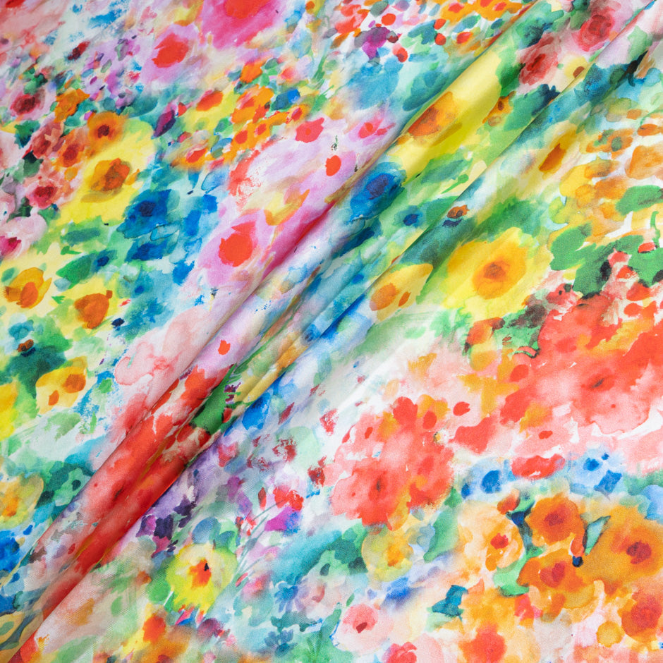 Multi-Coloured Watercolour Printed Pure Silk Twill