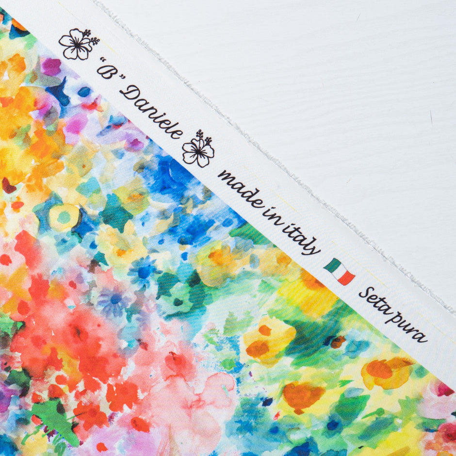 Multi-Coloured Watercolour Printed Pure Silk Twill