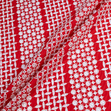 Red Open Work Embroidered Pure Cotton