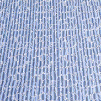 Blue & White Striped Embroidered Pure Cotton