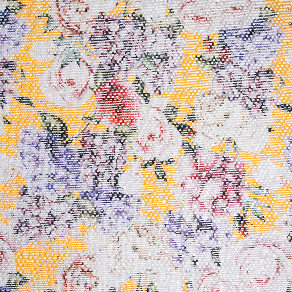 Floral Printed & Sequinned Cotton Blend Bouclé