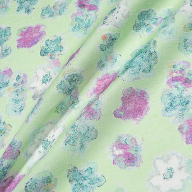 Pink & White Floral Printed Mint Green Handkerchief Linen