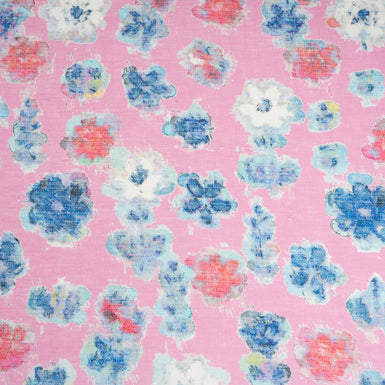 Multi Floral Printed Candy Pink Handkerchief Linen