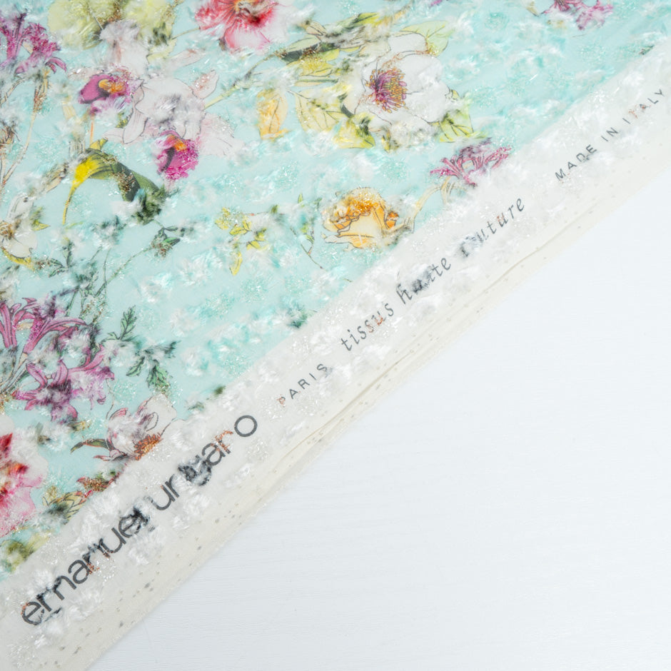 Wild Floral Printed Aqua Blue Metallic Devoré Velvet