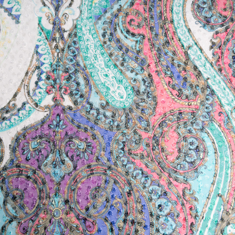 Multi-Coloured Printed Metallic Devoré Velvet