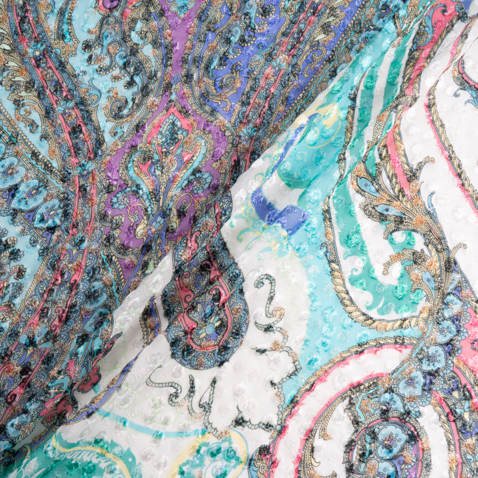 Multi-Coloured Printed Metallic Devoré Velvet