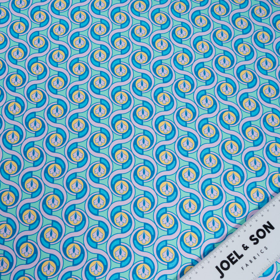 Aqua & Pink Geo Printed Silk Twill (A 2.40m Piece)