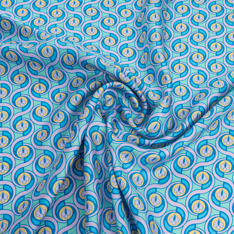 Aqua & Pink Geo Printed Silk Twill (A 2.40m Piece)