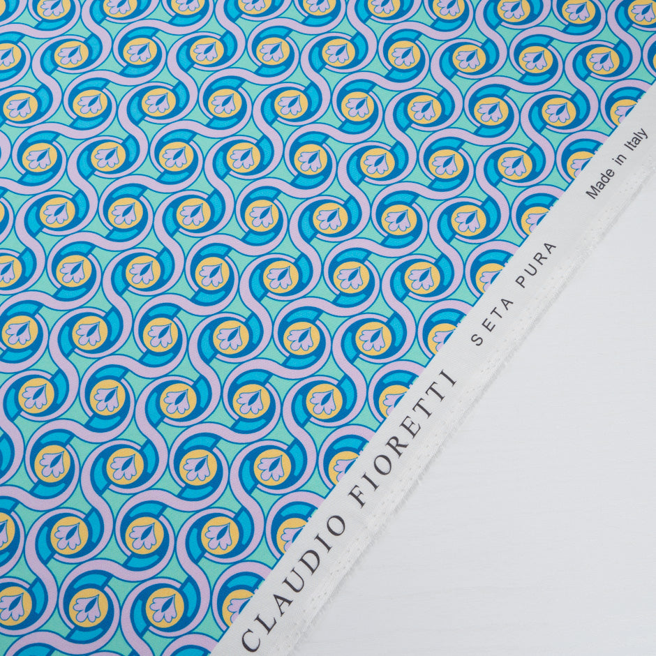 Aqua & Pink Geo Printed Silk Twill (A 2.40m Piece)