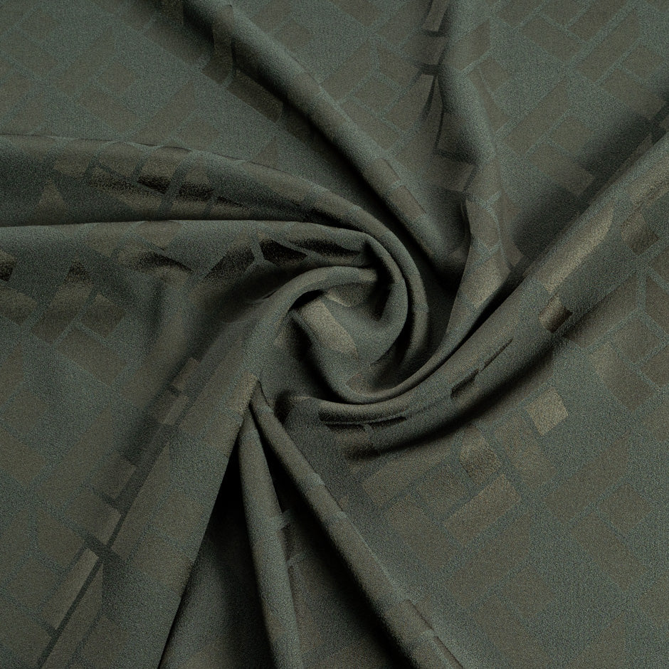 Khaki Green Viscose Jacquard Crêpe