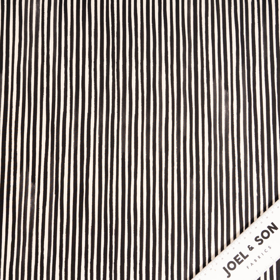 Black 'Striped' Pure Silk Ivory Faille