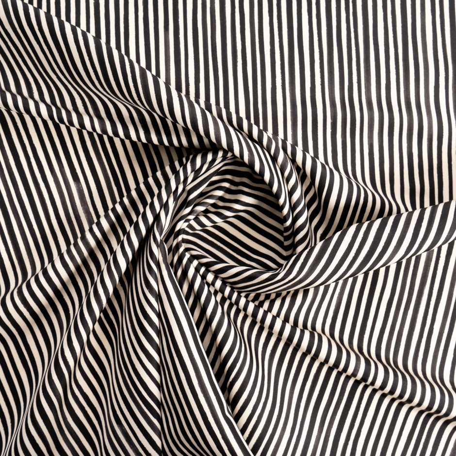 Black 'Striped' Pure Silk Ivory Faille