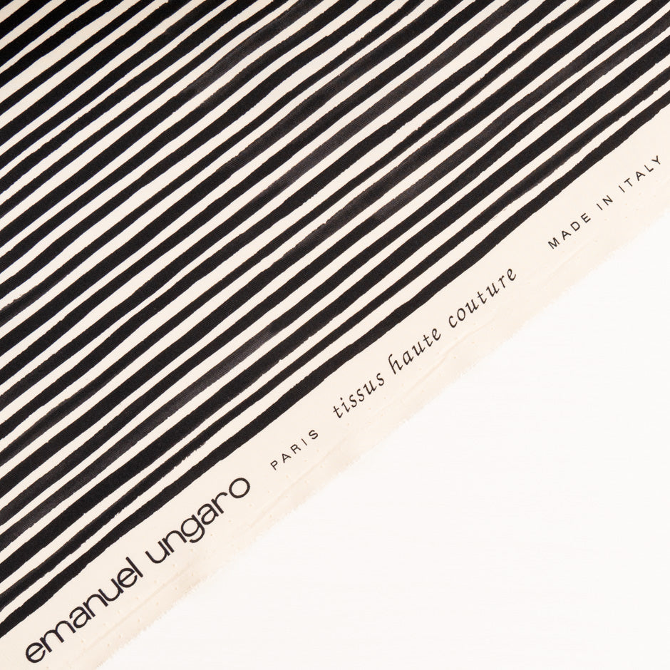 Black 'Striped' Pure Silk Ivory Faille