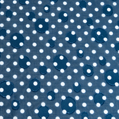 White Spotted Navy Blue Cotton Voile Jacquard