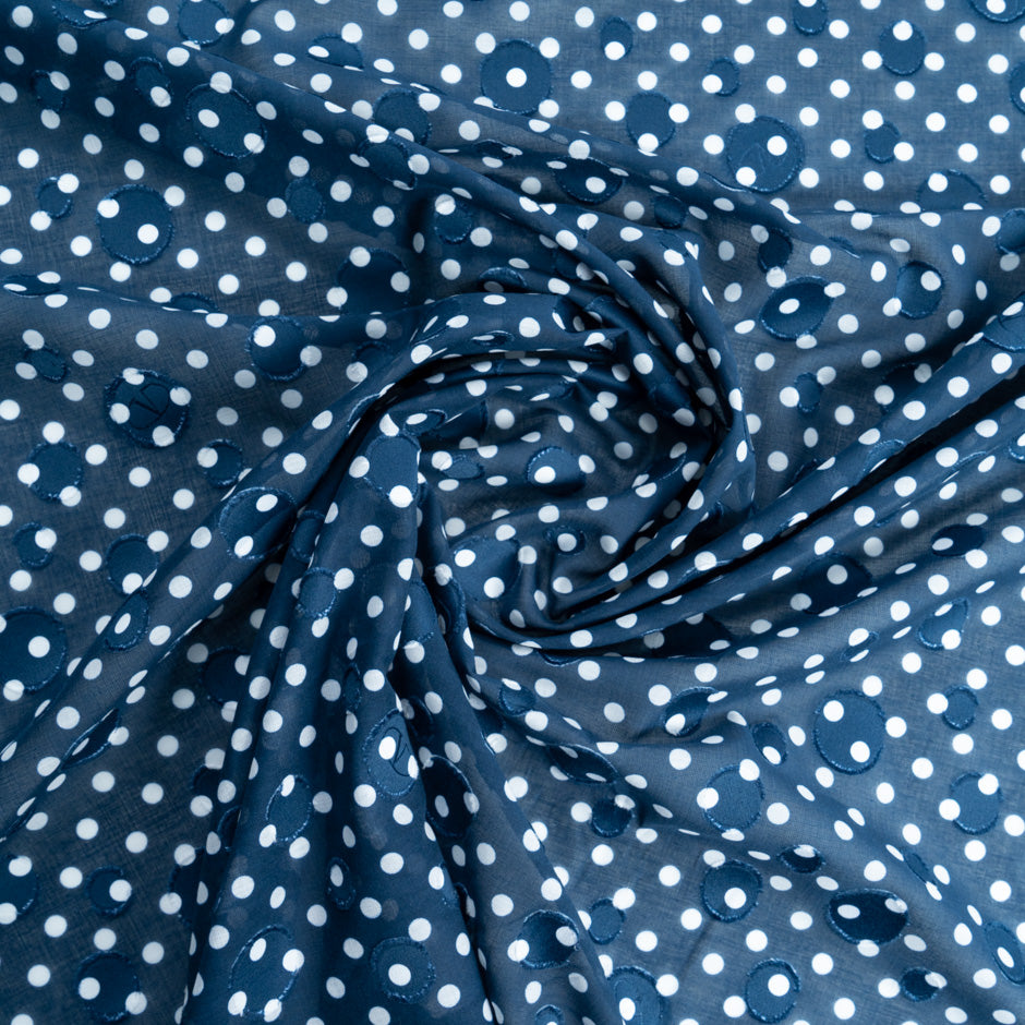 White Spotted Blue Cotton Voile Jacquard (A 2.50m Piece)