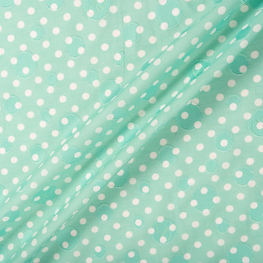 White Spotted Mint Green Cotton Voile Jacquard
