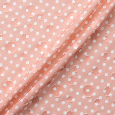 White Spotted Salmon Pink Cotton Voile Jacquard