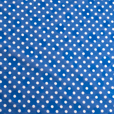 White Spotted Royal Blue Cotton Voile Jacquard