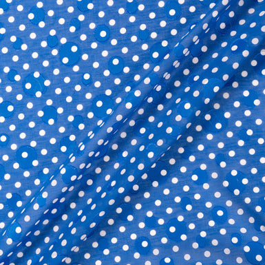 White Spotted Royal Blue Cotton Voile Jacquard