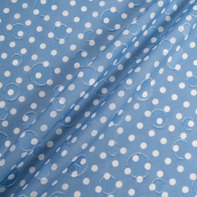 White Spotted Sky Blue Cotton Voile Jacquard