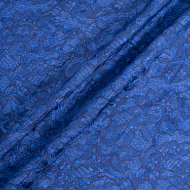 Blue Lace Printed Periwinkle Blue Silk & Cotton Blend Cloqué