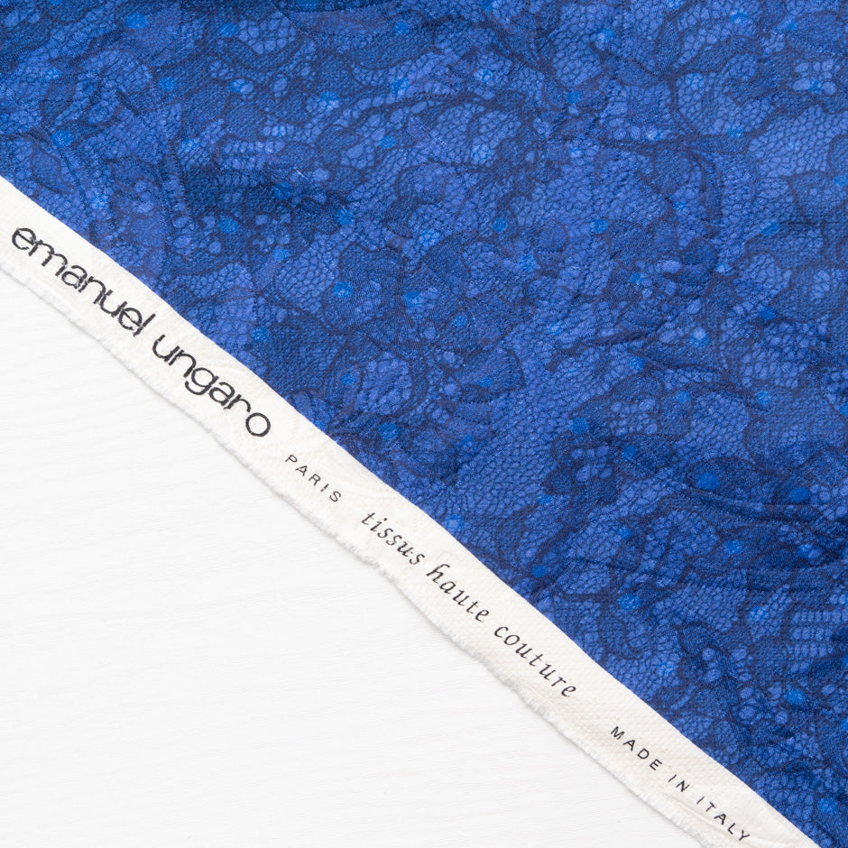 Blue Lace Printed Periwinkle Blue Silk & Cotton Blend Cloqué