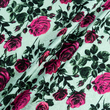Fuchsia Rose Printed Cotton & Silk Blend Cloqué