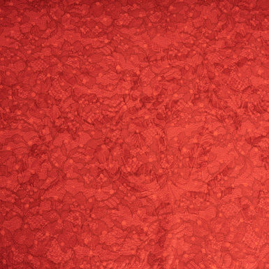 Red Lace Printed Silk & Cotton Blend Cloqué