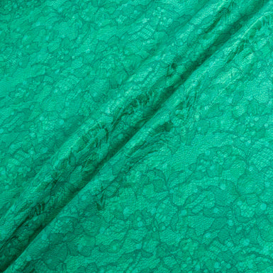 Lace Printed Green Silk & Cotton Blend Cloqué