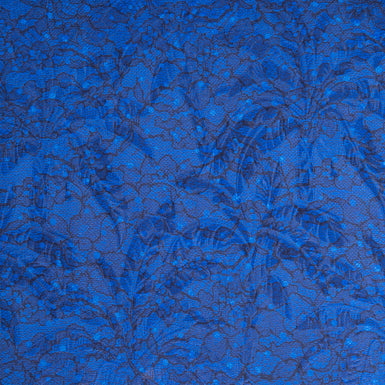 Midnight Blue Lace Printed Royal Blue Silk & Cotton Blend Cloqué