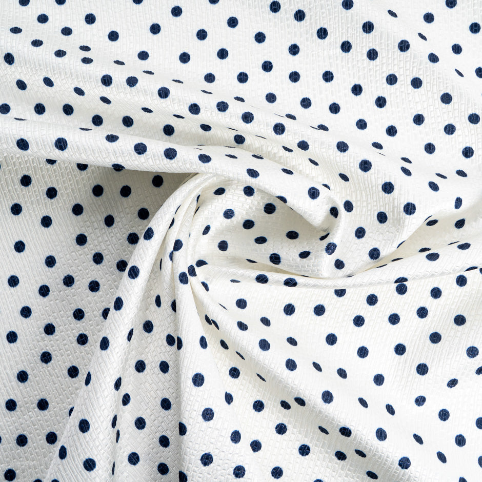 Midnight Blue Spotted Ivory Cotton Blend Cloqué