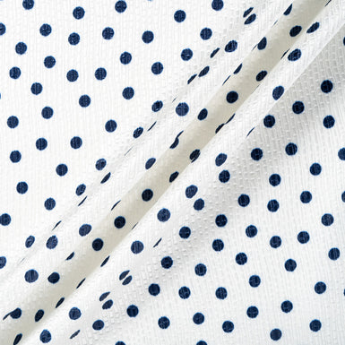 Midnight Blue Spotted Ivory Cotton Blend Cloqué