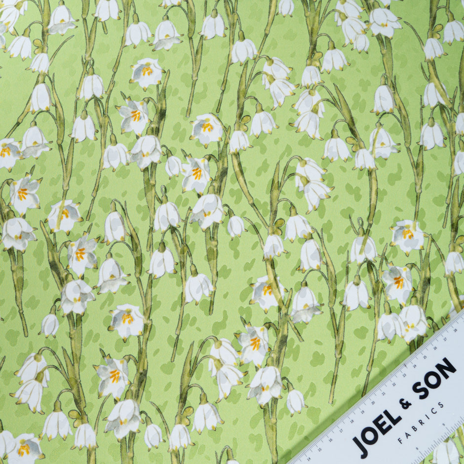 White Snow Drop Green Silk Jacquard