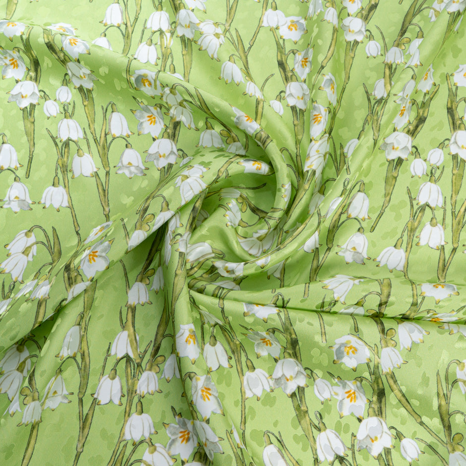 White Snow Drop Green Silk Jacquard