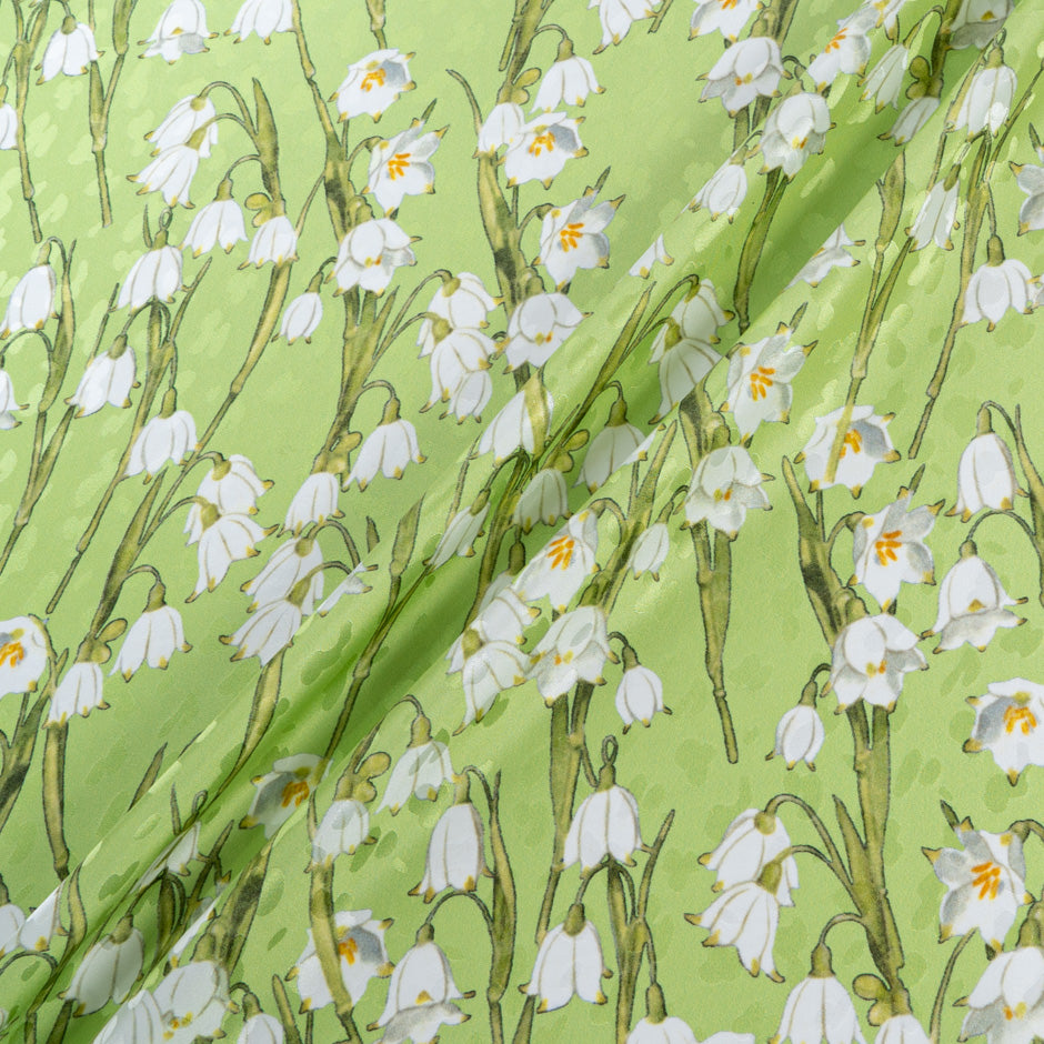 White Snow Drop Green Silk Jacquard