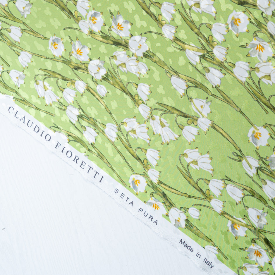 White Snow Drop Green Silk Jacquard