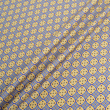 Electric Blue Geometric Floral Printed Silk Twill