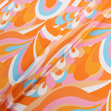 Bright Orange, Pink & Blue Printed Silk Satin