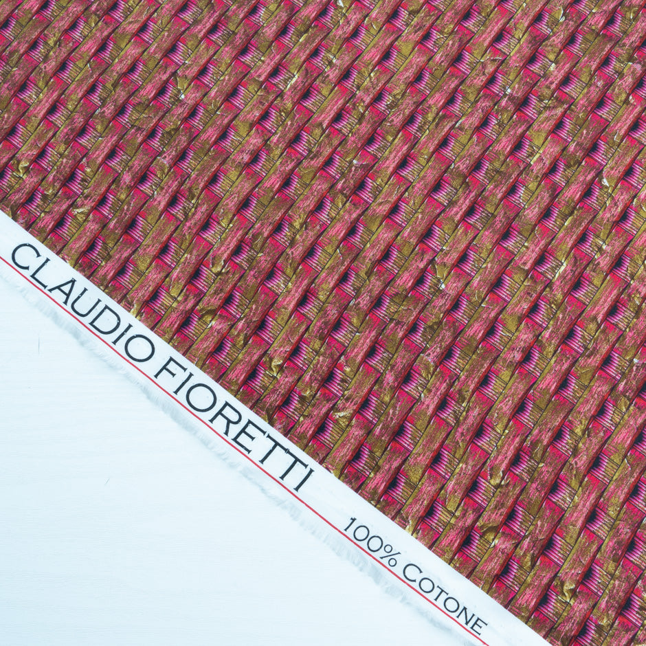 Pink & Khaki 'Woven' Tana Poplin Shirting Cotton