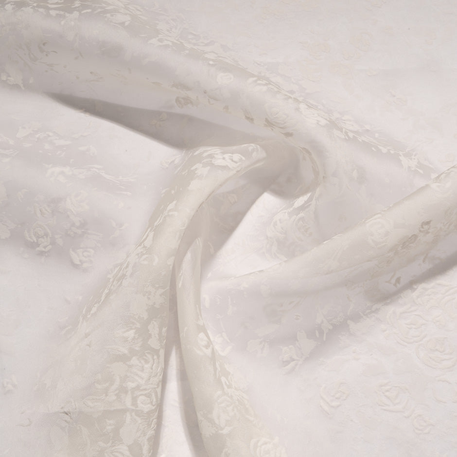 Ivory Floral Printed Pure Silk Organza