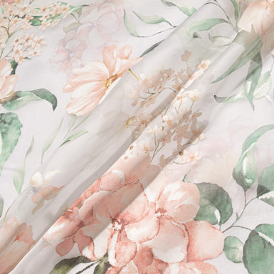 Floral Vision Printed White Silk Organza