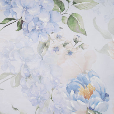 Blue & Peach Floral Vision Printed Ivory Silk Organza