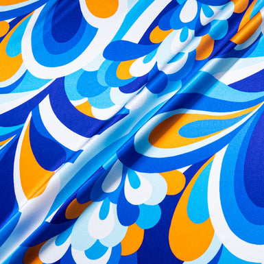 Blue & Orange Abstract Printed Silk Satin