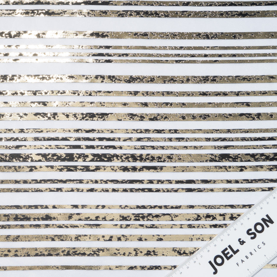 Black & Gold Metallic Striped White Organza