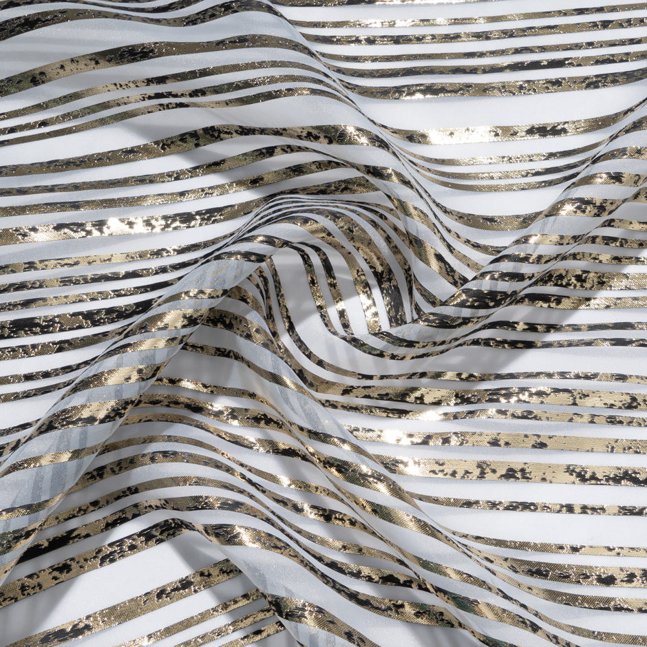 Black & Gold Metallic Striped White Organza