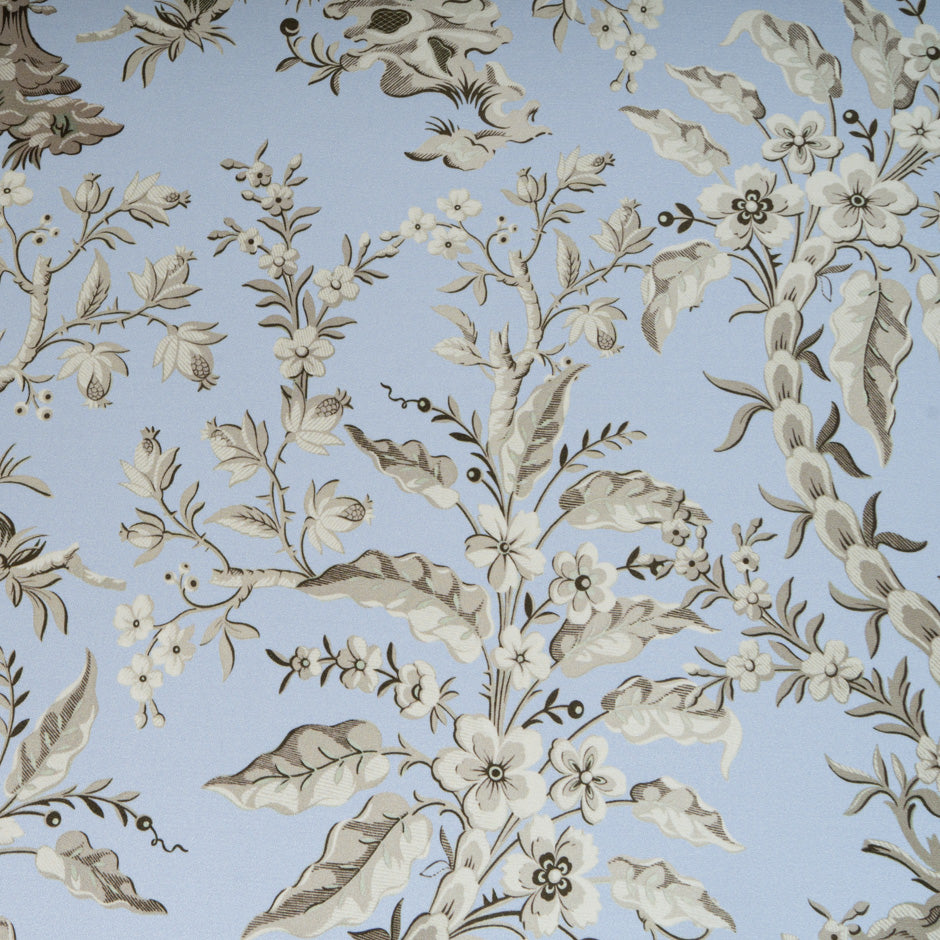 Floral Printed Dusty Blue Silk Crêpe (A 2.50m Piece)