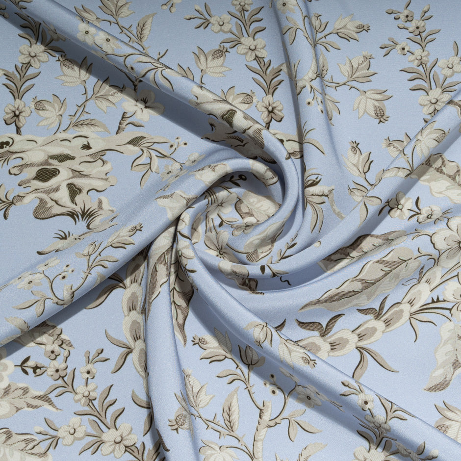 Floral Printed Dusty Blue Silk Crêpe (A 2.50m Piece)
