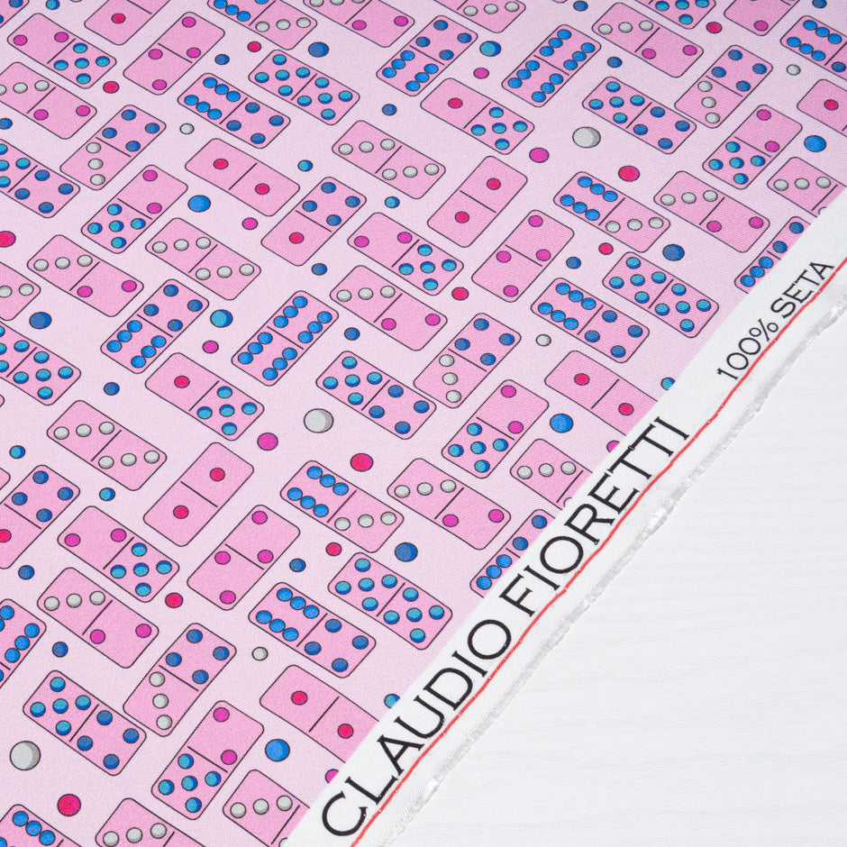 Candy Pink Domino Printed Pure Silk Twill (A 2.60m Piece)