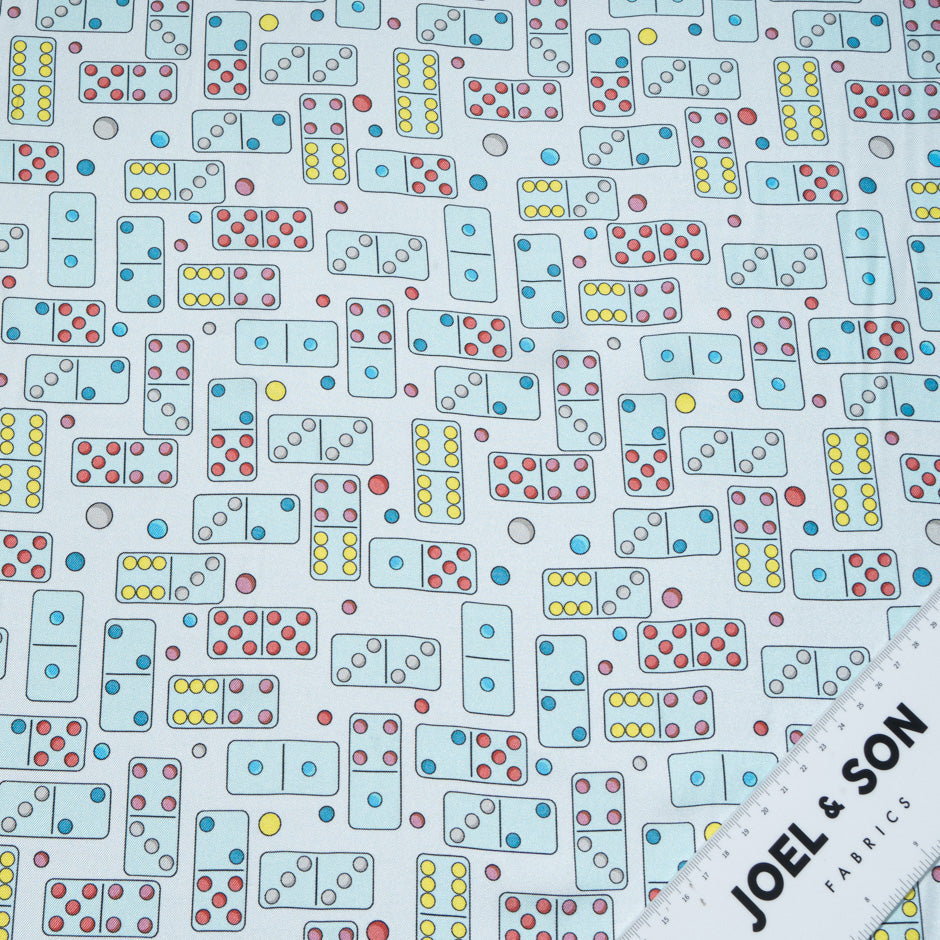 Baby Blue Domino Printed Pure Silk Twill